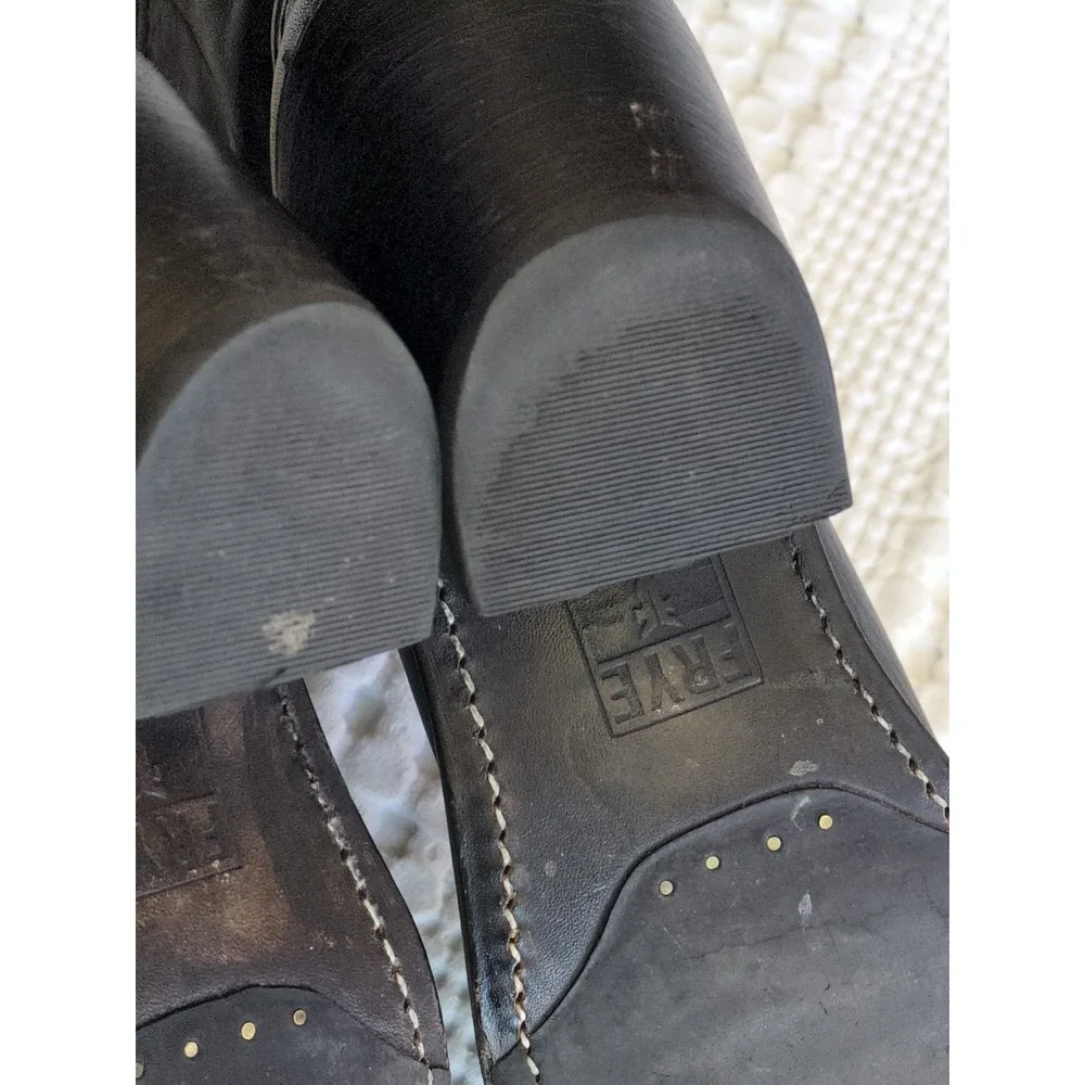 FRYE Carmen X Stitch Leather Heeled Ankle Boots Size 7 B Black Pull On